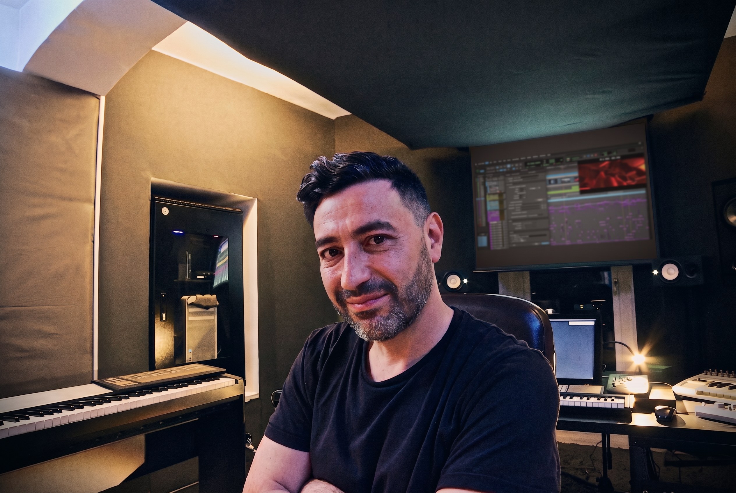 Filippo Manni in his recording studio in Rome