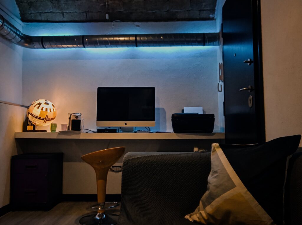 Production desk with monitors and controller